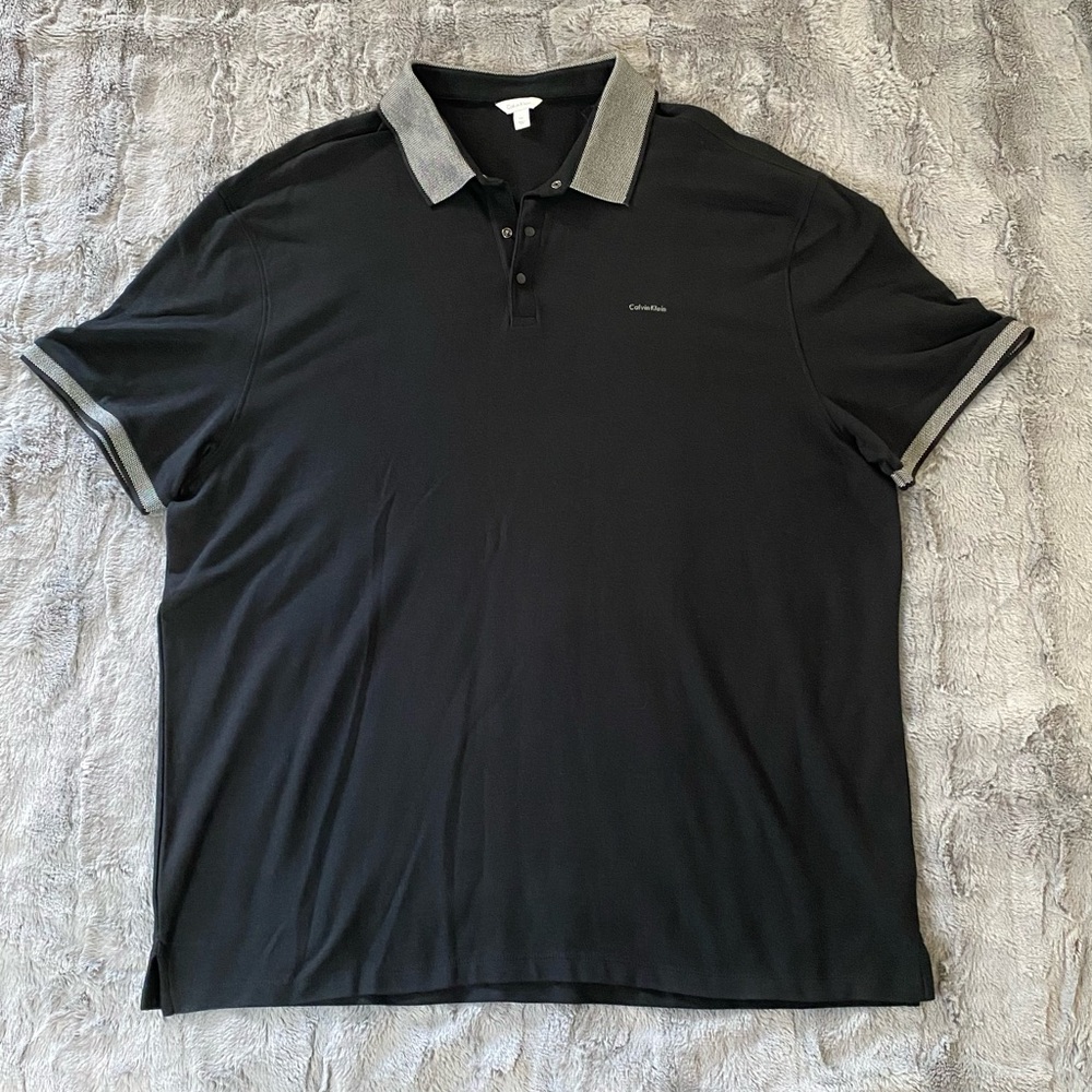 Calvin Klein Men's Black Polo Shirt with Gray Accents